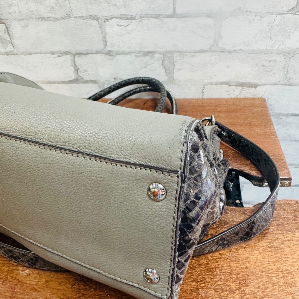Michael Kors Grey Pebbled Leather & Snakeskin Embossed Satchel Crossbody Bag - Picture 11 of 14